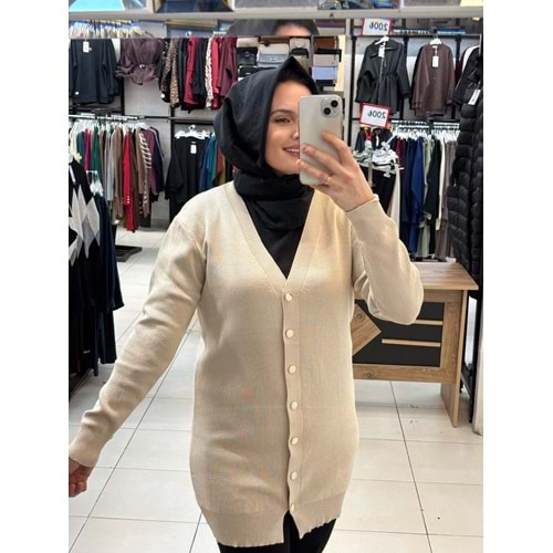 Gold Düğmeli hırka 3285 - Bej - TEK BEDEN