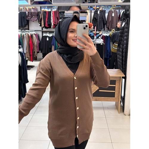 Gold Düğmeli hırka 3285 - Sütlü Kahve - TEK BEDEN