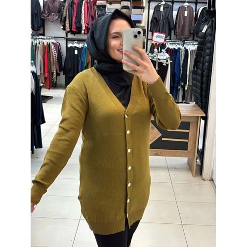 Gold Düğmeli hırka 3285 - Yağ Yeşili - TEK BEDEN