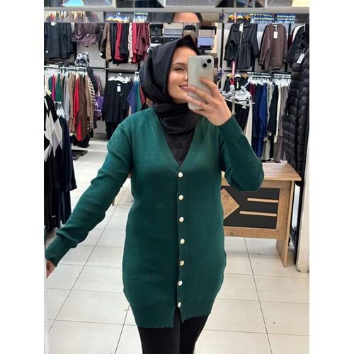 Gold Düğmeli hırka 3285 - Zümrüt Yeşili - TEK BEDEN