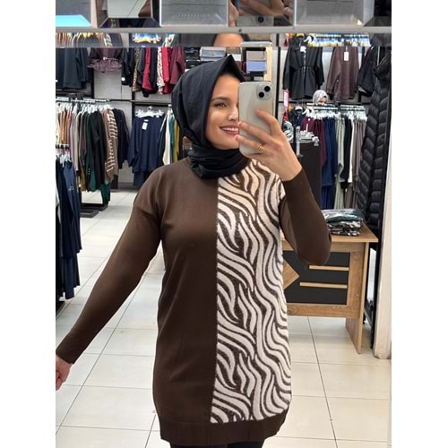 Zebra Tüylü Merserize Tunik 3284 - Acı Kahve - TEK BEDEN