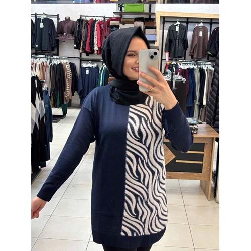 Zebra Tüylü Merserize Tunik 3284 - Lacivert - TEK BEDEN