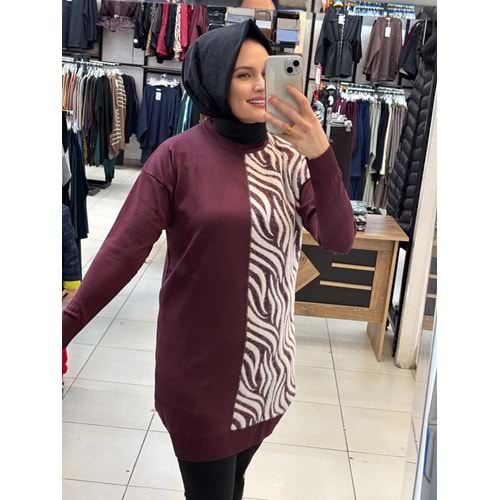 Zebra Tüylü Merserize Tunik 3284 - Mürdüm - TEK BEDEN