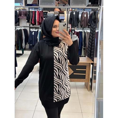 Zebra Tüylü Merserize Tunik 3284 - Siyah - TEK BEDEN