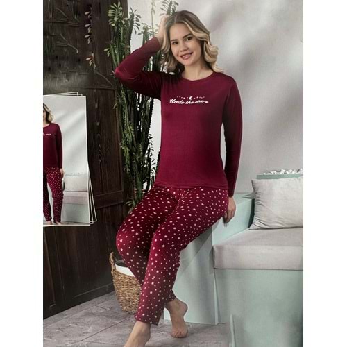 Yıldızlı Pijama Takımı 2326 - Bordo - L - AZRA07322-58187