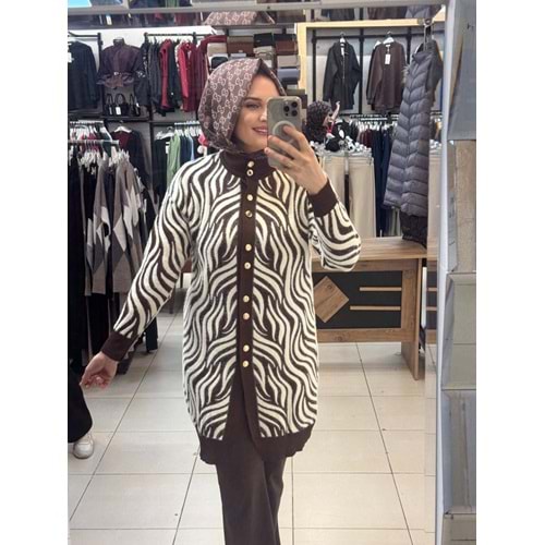Zebra Desen Angora Hırka 3286 - Acı Kahve - TEK BEDEN - AZRA07325-58225
