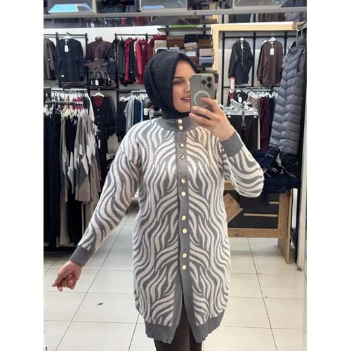 Zebra Desen Angora Hırka 3286 - Gri - TEK BEDEN - AZRA07325-58226