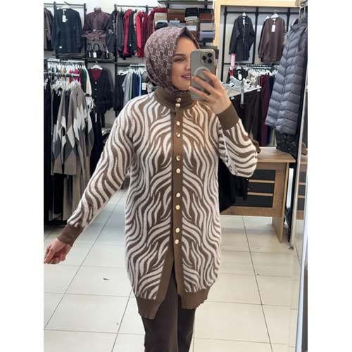 Zebra Desen Angora Hırka 3286 - Sütlü Kahve - TEK BEDEN - AZRA07325-58229