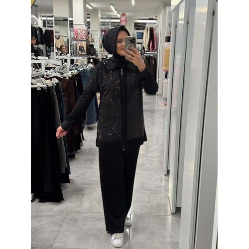 Önleri Pullu Takım 1250 - Siyah - 40 - AZRA07332-Siyah-40