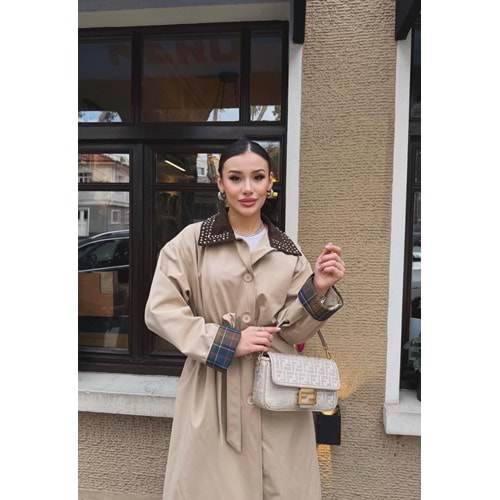 Yakası Taşlı Kap 140212 - Bej - TEK BEDEN - AZRA07334-Bej-TEK BEDEN