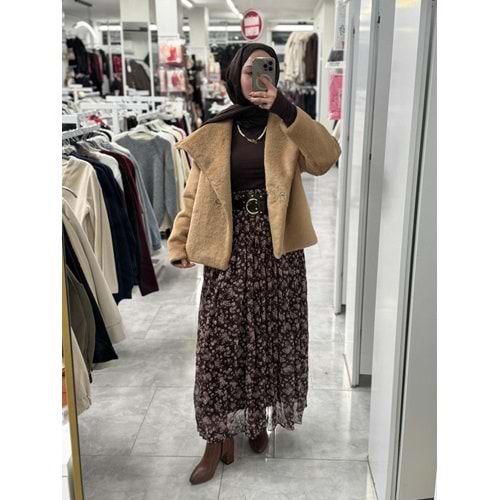 KMBN08 Peluş Mont Kürk 9623 - Sütlü Kahve - TEK BEDEN - AZRA07347-Sütlü Kahv-TEK BEDEN