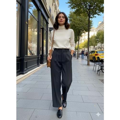 Pileli Palazzo Pantolon 51093 - Füme - M - AZRA07348-Füme-M