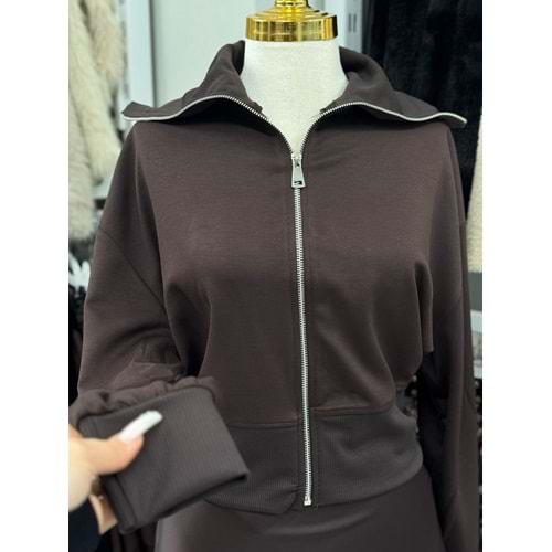 Yaka ve Etek Ucu Ribanalı Hırka 10253 - Acı Kahve - M - AZRA07359-Acı Kahve-M