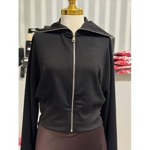 Yaka ve Etek Ucu Ribanalı Hırka 10253 - Siyah - L - AZRA07359-Siyah-L