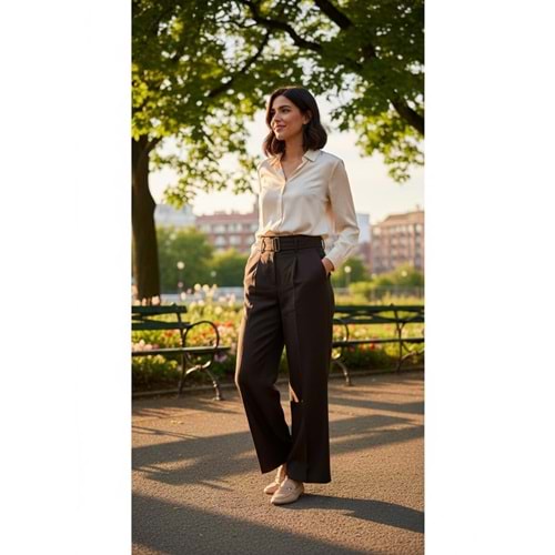 Kuşaklı Bol Paça Pantolon 250643 - Acı Kahve - M - AZRA07370-Acı Kahve-M