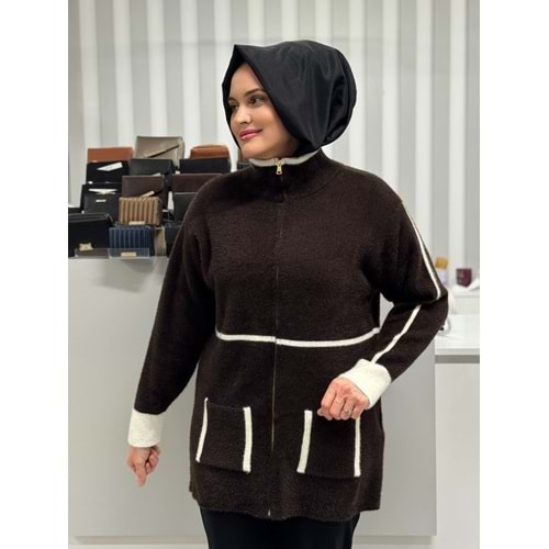 Fermuarlı Angora Hırka 25027 - Acı Kahve - TEK BEDEN - AZRA07372-Acı Kahve-TEK BEDEN