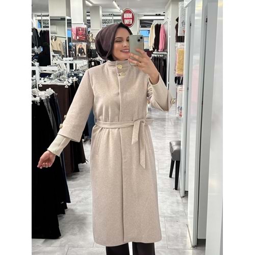 Gold Düğmeli Kaban 9010 - Krem - 38 - AZRA07388-Krem-38