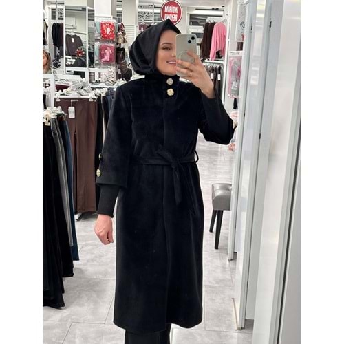 Gold Düğmeli Kaban 9010 - Siyah - 38 - AZRA07388-Siyah-38