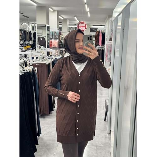 Baklava Desen Merserize Hırka 3290 - Acı Kahve - TEK BEDEN - AZRA07406-58690