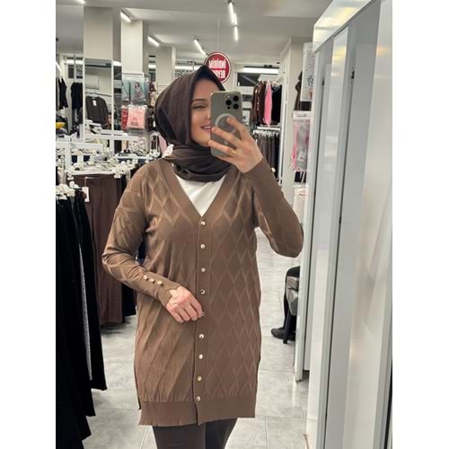 Baklava Desen Merserize Hırka 3290 - Kahve Rengi - TEK BEDEN - AZRA07406-58693