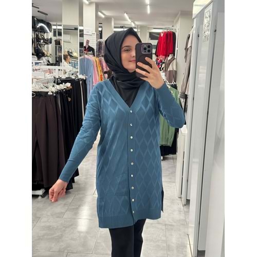 Baklava Desen Merserize Hırka 3290 - İndigo - TEK BEDEN