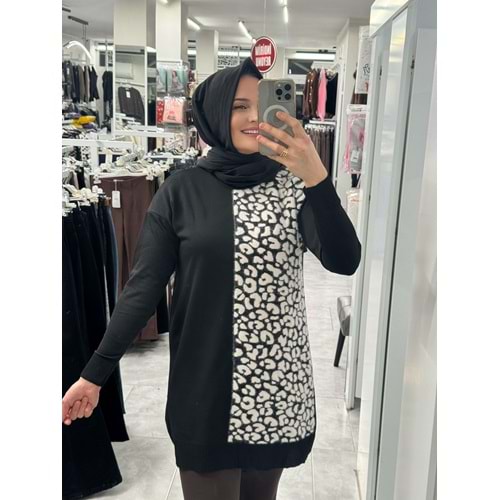 Leopar Desen Merserize Tunik 3291 - Siyah - TEK BEDEN - AZRA07407-58705