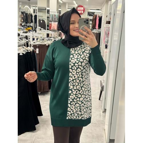 Leopar Desen Merserize Tunik 3291 - Zümrüt Yeşili - TEK BEDEN - AZRA07407-58707