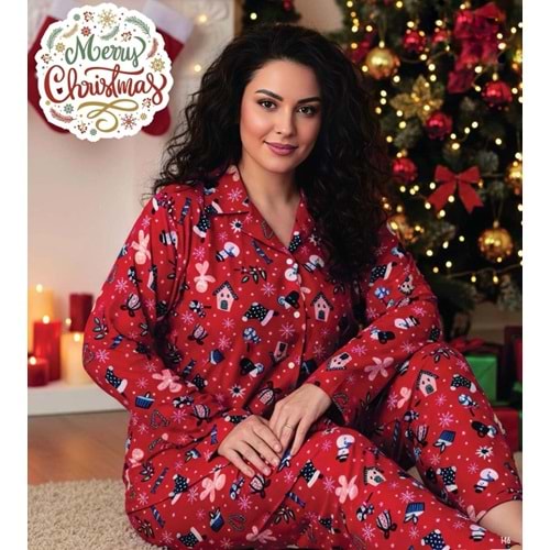 Yılbaşı Temalı Pijama Takımı 6877 - Kırmızı - S-M
