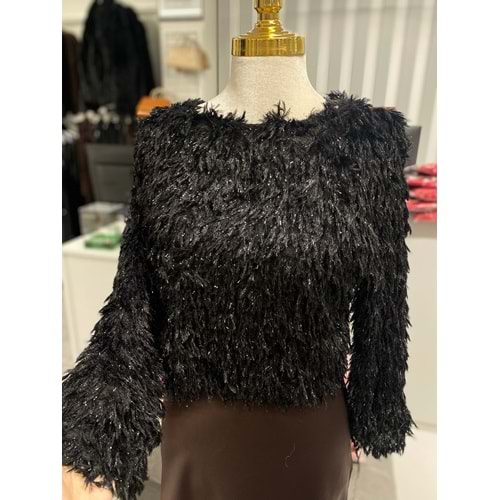 Simli Tüylü Kazak 9537 - Siyah - M - AZRA07428-Siyah-M