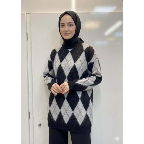 Baklava Desen Triko Kazak 6659 - Lacivert - TEK BEDEN - AZRA07436-Lacivert-TEK BEDEN