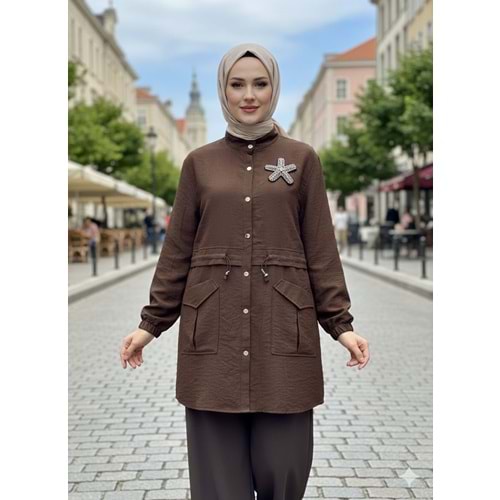 Çiçek Taşlı Kap 10741 - Acı Kahve - L - AZRA07438-Acı Kahve-L