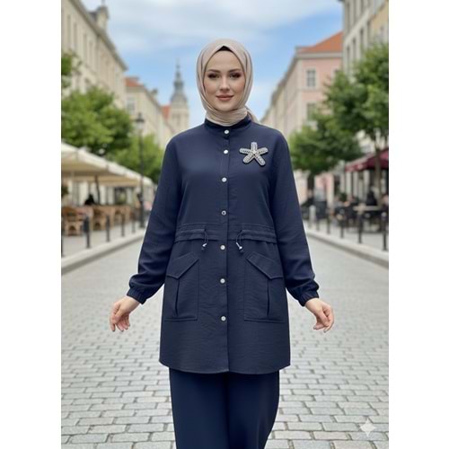 Çiçek Taşlı Kap 10741 - Lacivert - L - AZRA07438-Lacivert-L