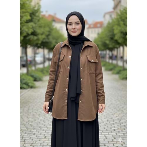 Süet Gömlek 455 - Acı Kahve - S-M - AZRA07475-Acı Kahve-S-M