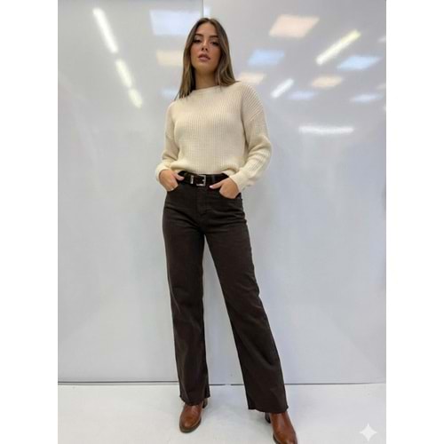 Kemerli Bol Paça Pantolon 513 - Kahve Rengi - 26 - AZRA07484-Kahve Rengi-26