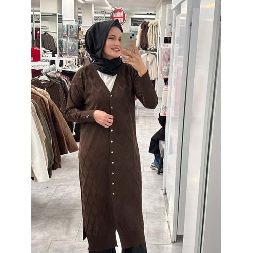 Uzun Baklava Desen Hırka 3295 - Acı Kahve - TEK BEDEN - AZRA07491-59193