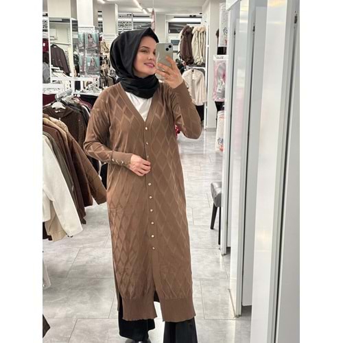 Uzun Baklava Desen Hırka 3295 - Kahve Rengi - TEK BEDEN - AZRA07491-59196