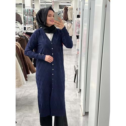 Uzun Baklava Desen Hırka 3295 - Lacivert - TEK BEDEN - AZRA07491-59197