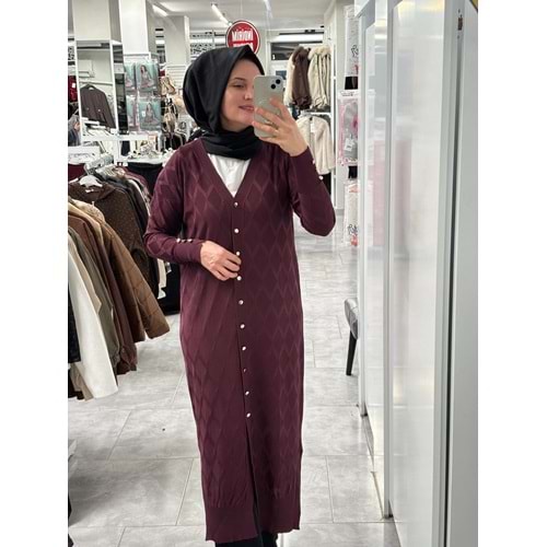 Uzun Baklava Desen Hırka 3295 - Mürdüm - TEK BEDEN - AZRA07491-59198