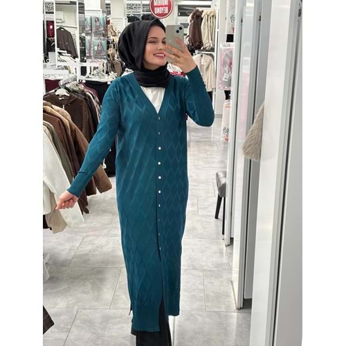 Uzun Baklava Desen Hırka 3295 - Petrol Mavi - TEK BEDEN - AZRA07491-59199