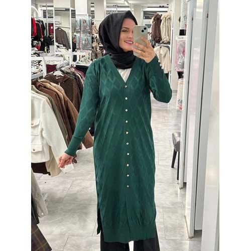 Uzun Baklava Desen Hırka 3295 - Zümrüt Yeşili - TEK BEDEN - AZRA07491-59201