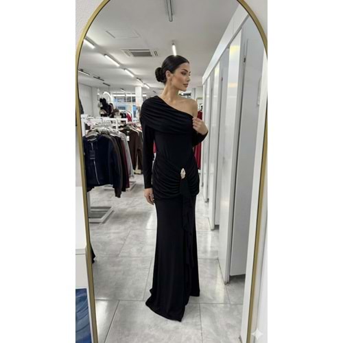 Tek Omuz Aksesuarlı Elbise 1430 - Siyah - L - AZRA07496-59243