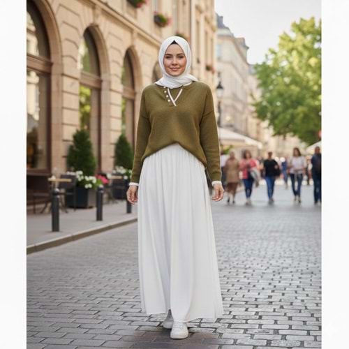 Düğme Detaylı Triko Kazak 2542 - Haki - TEK BEDEN - AZRA07500-59262