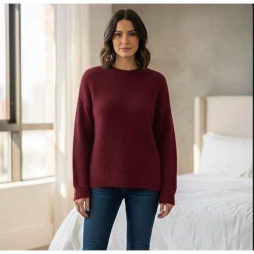 Oversize Yumoş Kazak 2341 - Bordo - TEK BEDEN - AZRA07502-59270