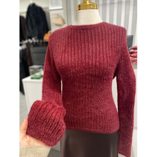 Simli Yumoş Kazak 2543 - Bordo - TEK BEDEN - AZRA07508-59295