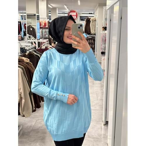 V Desen Salaş Merserize Tunik 3293 - Bebe Mavisi - TEK BEDEN - AZRA07527-59351