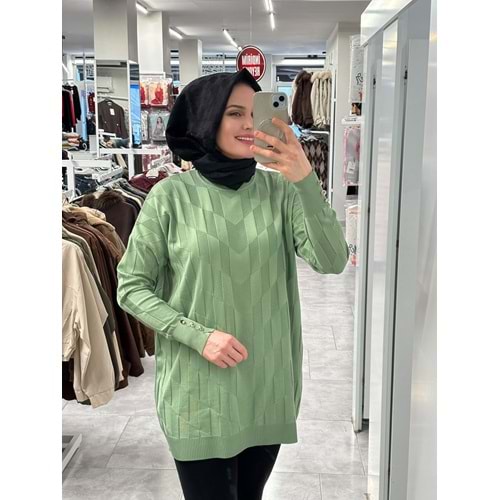 V Desen Salaş Merserize Tunik 3293 - Mint Yeşili - TEK BEDEN - AZRA07527-59355