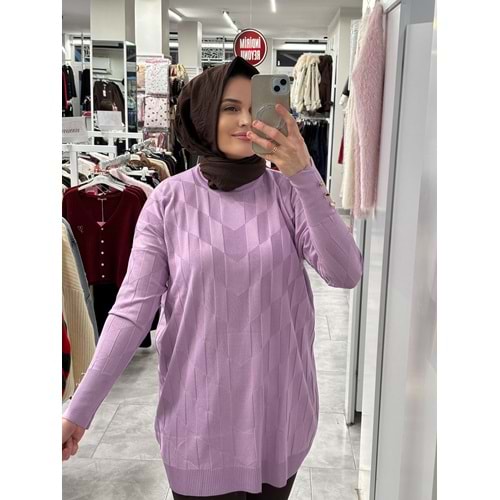 V Desen Salaş Merserize Tunik 3293 - Lila - TEK BEDEN