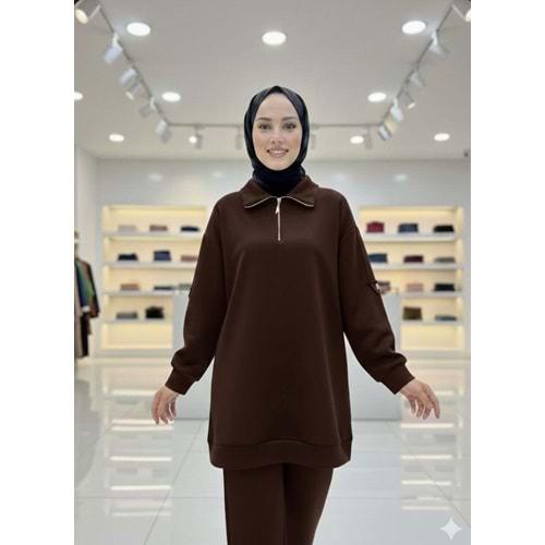 Omuzları Apoletli Scuba Tunik 1189 - Acı Kahve - S-M