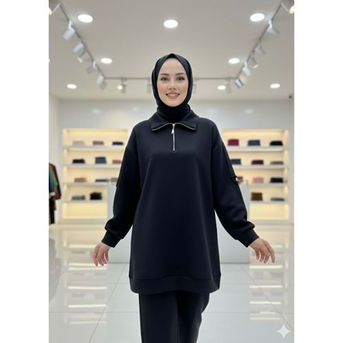 Omuzları Apoletli Scuba Tunik 1189 - Siyah - S-M