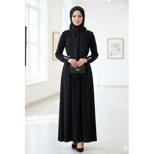Omuzu Düğmeli Elbise 1087 - Siyah - S